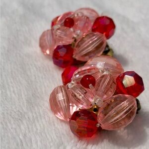 Vintage West Germany Pink Acrylic Beaded clip on earrings